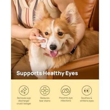HICC PET Eyes Wipes for Dogs & Cats - Gently Remove Tear Stain, Debris, Discharge, Crust - Coconut O...