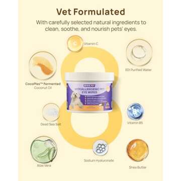 HICC PET Eyes Wipes for Dogs & Cats - Gently Remove Tear Stain, Debris, Discharge, Crust - Coconut Oil Pet Cleaning Grooming Deodorizing Wipes Wash Cleaner for Eyes, Wrinkle, Face - 100pcs