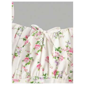 Floerns Girl's Floral Print Sleeveless Ruched Ruffle Hem A Line Cami Short Dress White Ivory 10Y