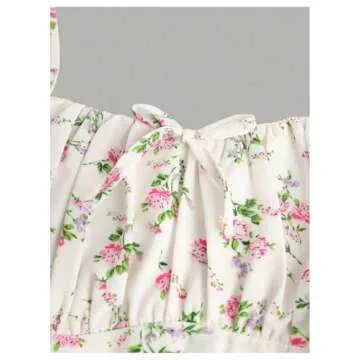 Floerns Girl's Floral Print Sleeveless Ruched Ruffle Hem A Line Cami Short Dress White Ivory 10Y