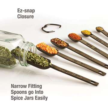 2lbDepot Black Measuring Spoons Set of 7 Includes Bonus Leveler, Premium, Rust Proof, Heavy Duty, Black Plated, Stainless Steel Metal, Narrow, Long Handle Design fits into Spice Jars