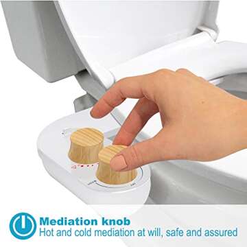 Affheny Bidet Attachment for Toilet, Hot and Cold Non-Electric Bidet Toilet Water Sprayer with Adjustable Water Pressure Nozzle, Angle Control & Easy Installation（White/Wood Grain）