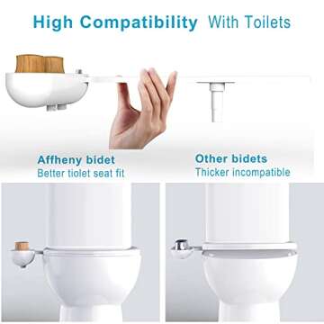 Affheny Bidet Attachment for Toilet, Hot and Cold Non-Electric Bidet Toilet Water Sprayer with Adjustable Water Pressure Nozzle, Angle Control & Easy Installation（White/Wood Grain）