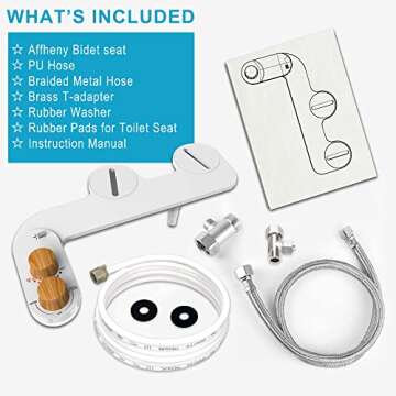 Affheny Bidet Attachment for Toilet, Hot and Cold Non-Electric Bidet Toilet Water Sprayer with Adjustable Water Pressure Nozzle, Angle Control & Easy Installation（White/Wood Grain）