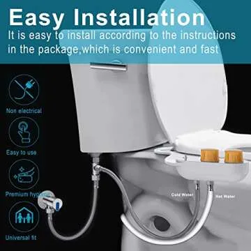 Affheny Bidet Attachment for Toilet, Hot and Cold Non-Electric Bidet Toilet Water Sprayer with Adjustable Water Pressure Nozzle, Angle Control & Easy Installation（White/Wood Grain）