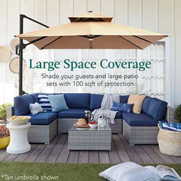Best Choice Products 10x10ft 2-Tier Square Cantilever Patio Umbrella with Solar LED Lights, Offset Hanging Outdoor Sun Shade for Backyard w/Included Fillable Base, 360 Rotation - Black
