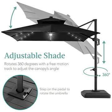 Best Choice Products 10x10ft 2-Tier Square Cantilever Patio Umbrella with Solar LED Lights, Offset Hanging Outdoor Sun Shade for Backyard w/Included Fillable Base, 360 Rotation - Black