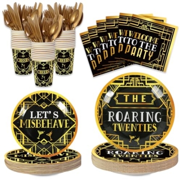 168 Pcs Roaring 1920's Party Set for 24 Guests