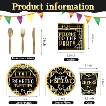 168 Pcs Roaring 1920's Party Set for 24 Guests