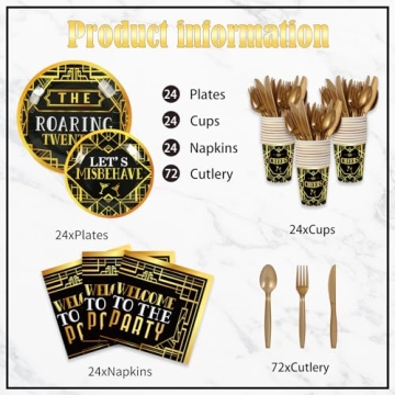 168 Pcs Roaring 1920's Party Set for 24 Guests