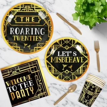 168 Pcs Roaring 1920's Party Set for 24 Guests