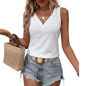 KILISU Womens V Neck Short Sleeve Embroidery Shirts Casual Loose Tops Dressy Blouses White