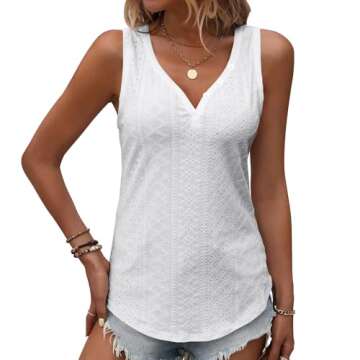 KILISU Womens V Neck Short Sleeve Embroidery Shirts Casual Loose Tops Dressy Blouses White