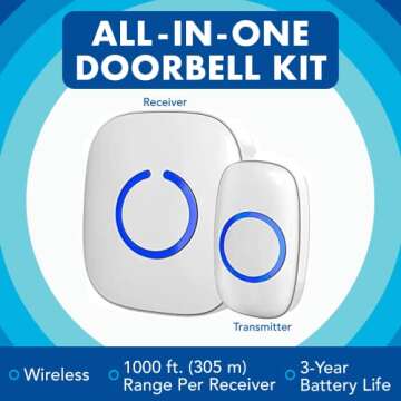 SadoTech Wireless Doorbells for Home, Apartments, Businesses, Classrooms, etc. - 1 Door Bell Ringer ...
