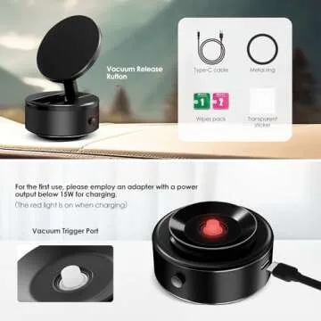 Electric Vacuum Suction Car Phone Mount, Double Sided Phone Holder, Magnetic Suction Phone Mount for Mental, Suction Phone Mount for Car/Screen/Mirror/Tile/Glass, Compatible with iPhone & All Phones