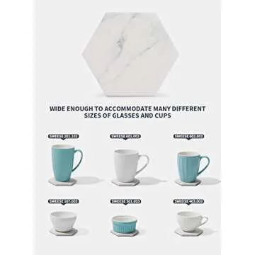 Sweese Hexagon Absorbent Coaster Sets of 6 - Marble Pattern Ceramic Drink Coaster with Cork Base for Tabletop Protection, Great for Kinds of Cups, Home Decor, No. 242.101