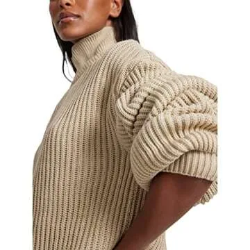Women Zipper Long Sleeve Turtleneck Sweater Oversized Collared High Neck Pullover Ribbed Knit Solid Jumper Top(High Neck Khaki,Large)