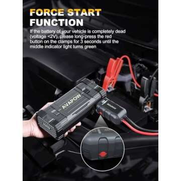 AVAPOW Car Battery Jump Starter 3000A Peak, Jumpstart with Force Start Function, Portable Starters f...