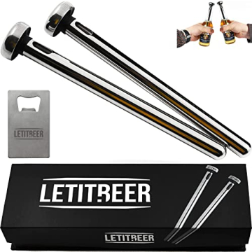 Beer Chiller Sticks for Bottles - Set of 2 Stainless Steel Cooling Chillers - Gift for Him - Birthday Gifts for Men and Women - Inexpensive Chillsner Beer Lovers