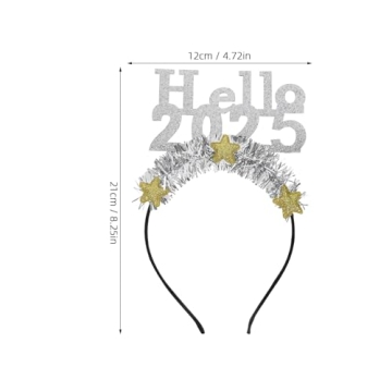 LUOZZY 4 PCS 2025 Happy New Year Star Headband Tiara Hello 2025 Glitter Star Sequins Hairband 2025 Hair Hoops for Christmas 2025 New Year Eve Party Supplies, Gold and Sliver