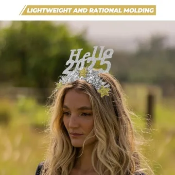 LUOZZY 4 PCS 2025 Happy New Year Star Headband Tiara Hello 2025 Glitter Star Sequins Hairband 2025 Hair Hoops for Christmas 2025 New Year Eve Party Supplies, Gold and Sliver