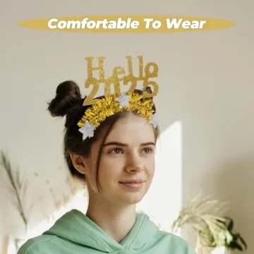 LUOZZY 4 PCS 2025 Happy New Year Star Headband Tiara Hello 2025 Glitter Star Sequins Hairband 2025 Hair Hoops for Christmas 2025 New Year Eve Party Supplies, Gold and Sliver