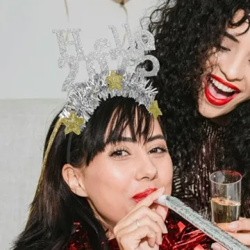 LUOZZY 4 PCS 2025 Happy New Year Star Headband Tiara Hello 2025 Glitter Star Sequins Hairband 2025 Hair Hoops for Christmas 2025 New Year Eve Party Supplies, Gold and Sliver