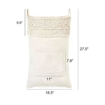 Mkono Macrame Hanging Laundry Hamper Bag Over The Door Organizer Laundry Bag Boho Decor Hanging Clothes Hamper for College Dorm Room Bathroom Home Travel Space Saving