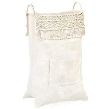 Mkono Macrame Hanging Laundry Hamper Bag Over The Door Organizer Laundry Bag Boho Decor Hanging Clothes Hamper for College Dorm Room Bathroom Home Travel Space Saving