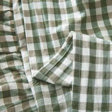 Mywinlle Sage Green Plaid Ruffle Pillow Shams Standard Set of 2,Vintage Checkered Washed Cotton Bed Pillow Covers-20 x26