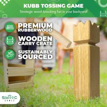 SWOOC Games - Kubb Yard Game Set - Premium Hardwood Viking Chess Set w/Wood Crate - for Adults & Kid...