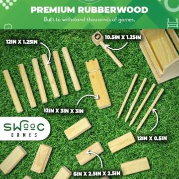 SWOOC Games - Kubb Yard Game Set - Premium Hardwood Viking Chess Set w/Wood Crate - for Adults & Kids - Backyard Size Kubb Game - for Kuub Tournaments with Friends - Viking Game - Kuube Outdoor Game