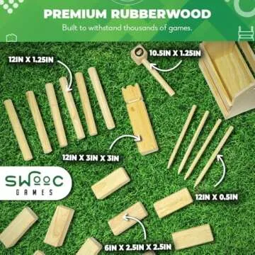 SWOOC Games - Kubb Yard Game Set - Premium Hardwood Viking Chess Set w/Wood Crate - for Adults & Kids - Backyard Size Kubb Game - for Kuub Tournaments with Friends - Viking Game - Kuube Outdoor Game