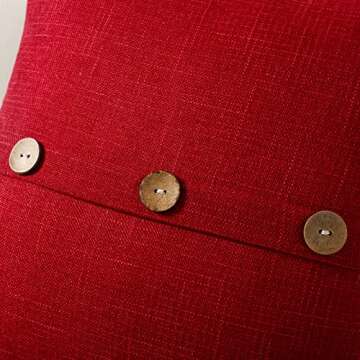 HAUSSY Red Linen Decorative Throw Pillow Covers 18x18 Inch Set of 2,Square Cushion Case with 3 Vintage Buttons,Modern Farmhouse Home Decor for Couch,Bed
