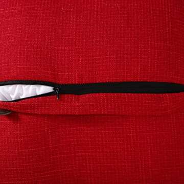 HAUSSY Red Linen Decorative Throw Pillow Covers 18x18 Inch Set of 2,Square Cushion Case with 3 Vintage Buttons,Modern Farmhouse Home Decor for Couch,Bed