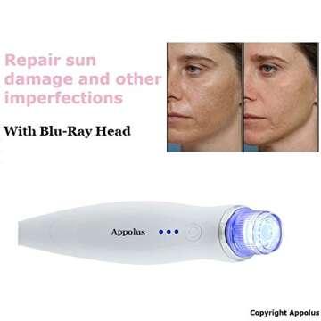 Microdermabrasion Machine - Appolus Premium Diamond Microdermabrasion Anti-Aging SkinTightening Device - 2 Diamond Tips - 5 Heads - Blackhead Blemishes Remover - Pore Line Wrinkle Sagging Minimizer