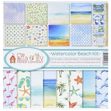 Reminisce EAV-803 Watercolor Beach Scrapbook Collection Kit, 10 Piece Set
