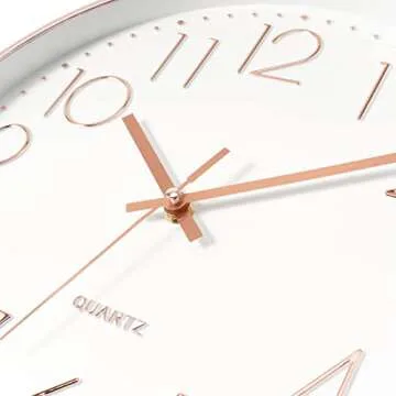 Foxtop Modern Wall Clock 12 Inch Non-Ticking Silent Battery Operated Round Quartz Rose Gold Wall Clock for Office Bedroom Living Room Kitchen Home School Decor