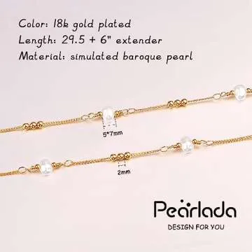 PEARLADA Baroque Pearl Waist Beads 18k Gold Belly Chain Sexy Beach Bikini Body Chain Trendy Boho Waist Jewelry Dainty Beach Accessories