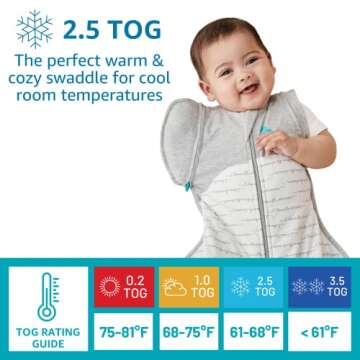 Love to Dream Swaddle UP Transition Bag Warm 2.5 TOG, Medium, 13-19 lbs, Patented Zip-Off Wings, Gently Help Baby Safely Transition from Being Swaddled to Arms Free Before Rolling Over, Happy Hats