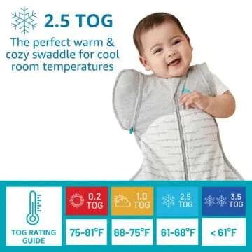 Love to Dream Swaddle UP Transition Bag Warm 2.5 TOG, Medium, 13-19 lbs, Patented Zip-Off Wings, Gently Help Baby Safely Transition from Being Swaddled to Arms Free Before Rolling Over, Happy Hats