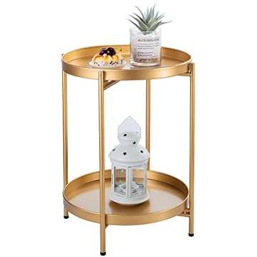 Guudoo 2-Tier Folding Gold End Table for Any Space