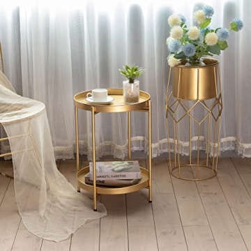 Guudoo 2-Tier Folding Gold End Table for Any Space