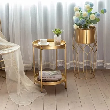 Guudoo 2-Tier Folding Gold End Table for Any Space