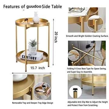 Guudoo 2-Tier Folding Gold End Table for Any Space