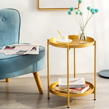 Guudoo 2-Tier Folding Gold End Table for Any Space