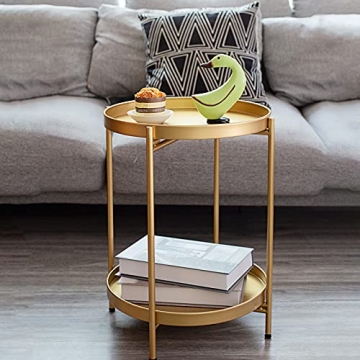 Guudoo 2-Tier Folding Gold End Table for Any Space