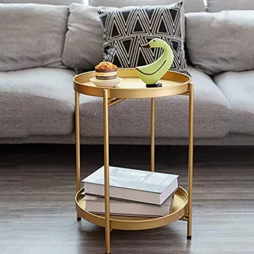 Guudoo 2-Tier Folding Gold End Table for Any Space