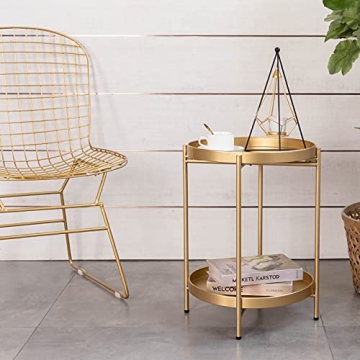 Guudoo 2-Tier Folding Gold End Table for Any Space