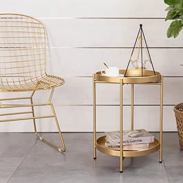 Guudoo 2-Tier Folding Gold End Table for Any Space